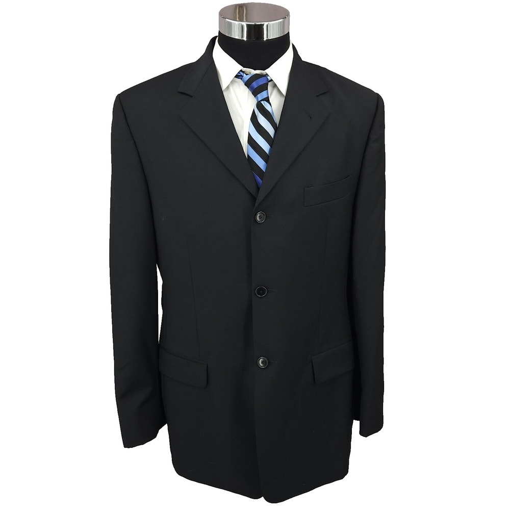Next Lanificio Mario Zegna Blazer Mens‎ 40 L Black Virgin Wool Super 100's Italy